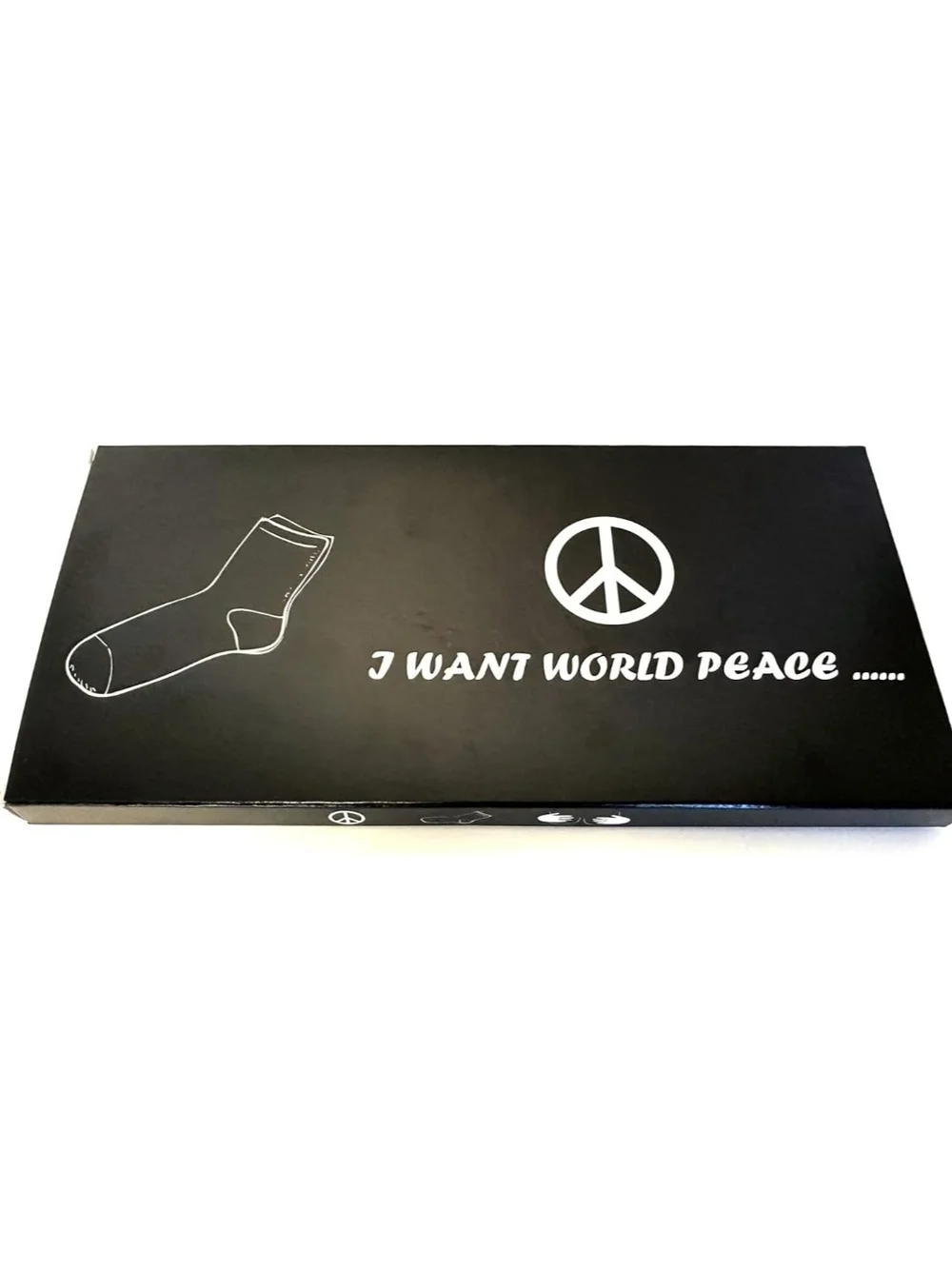 Unisex Black Novelty I Want World Peace Crew Socks with Graphic Print